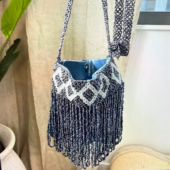 Anthropologie Handbags - Anthropologie Black and White Beaded Crossbody Bag